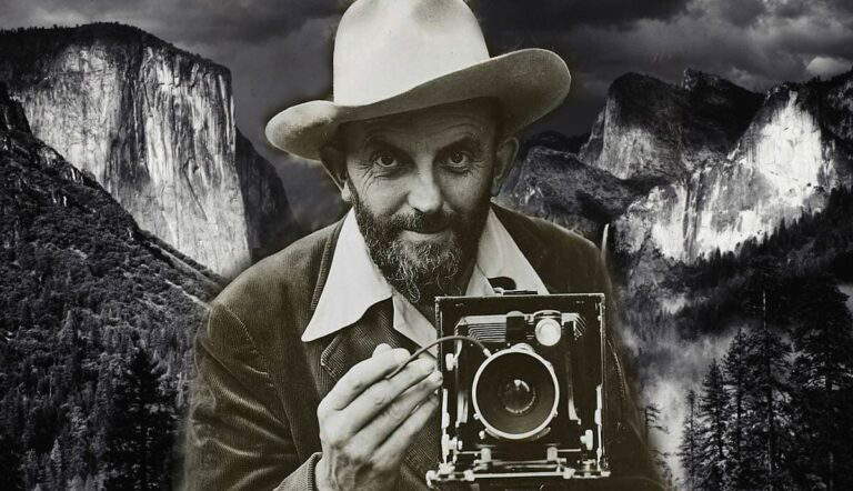 ansel adams portrait with camera yosemite